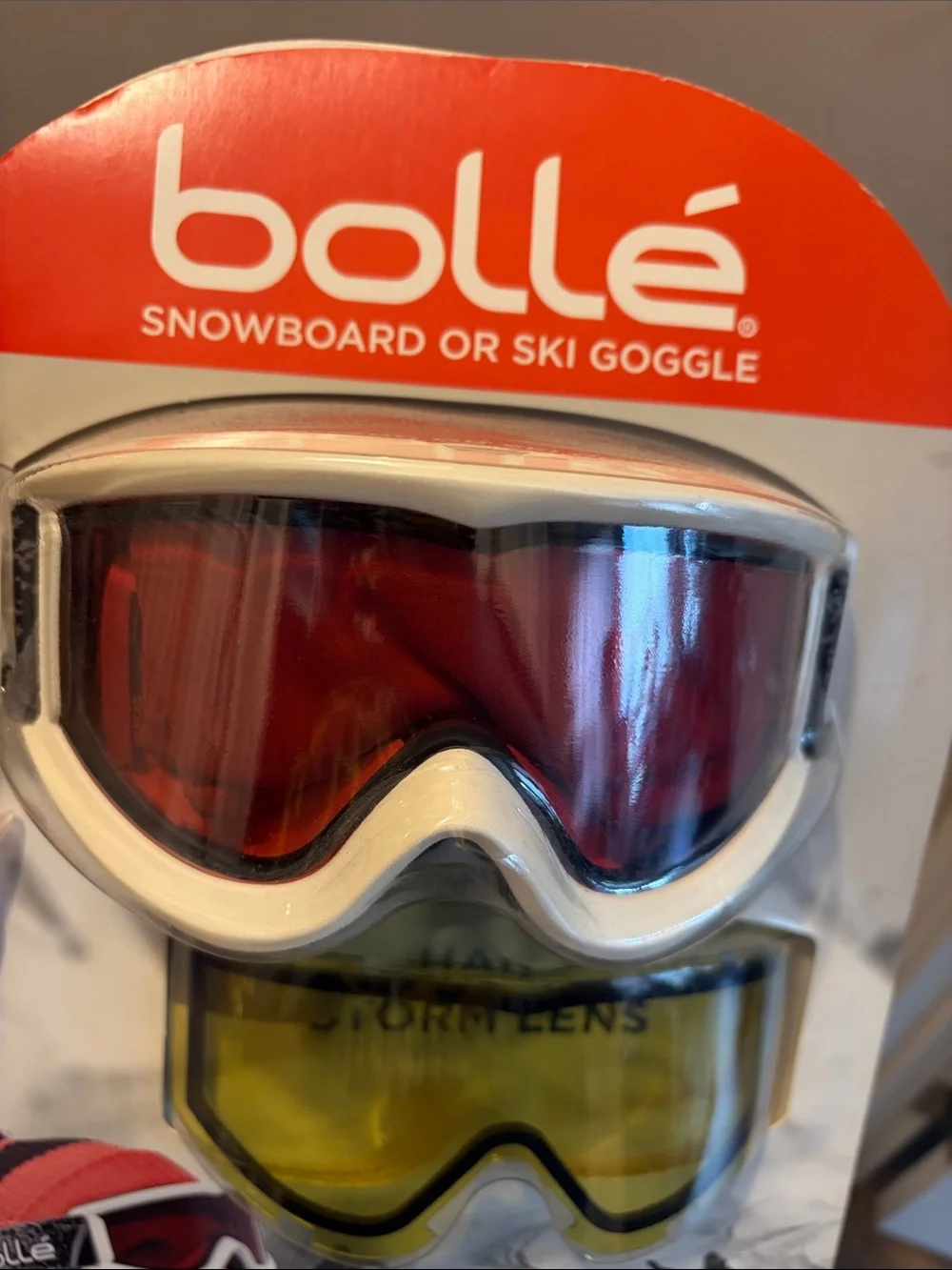 Bile White Snowboard Goggle with Red Mirror Lens and Yellow Replacement Lens